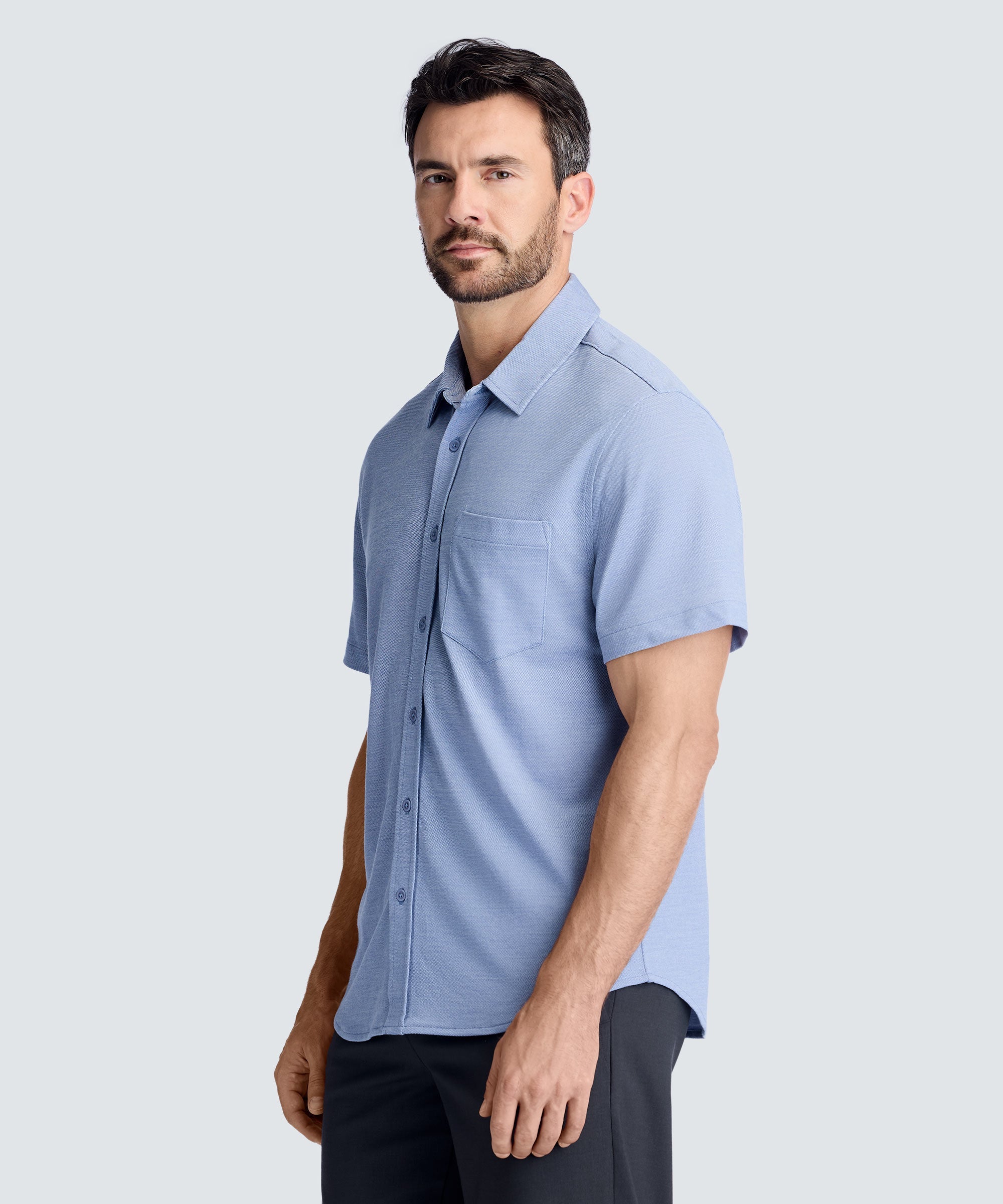 Men's Relaxed Short Sleeve Merino Button-Up