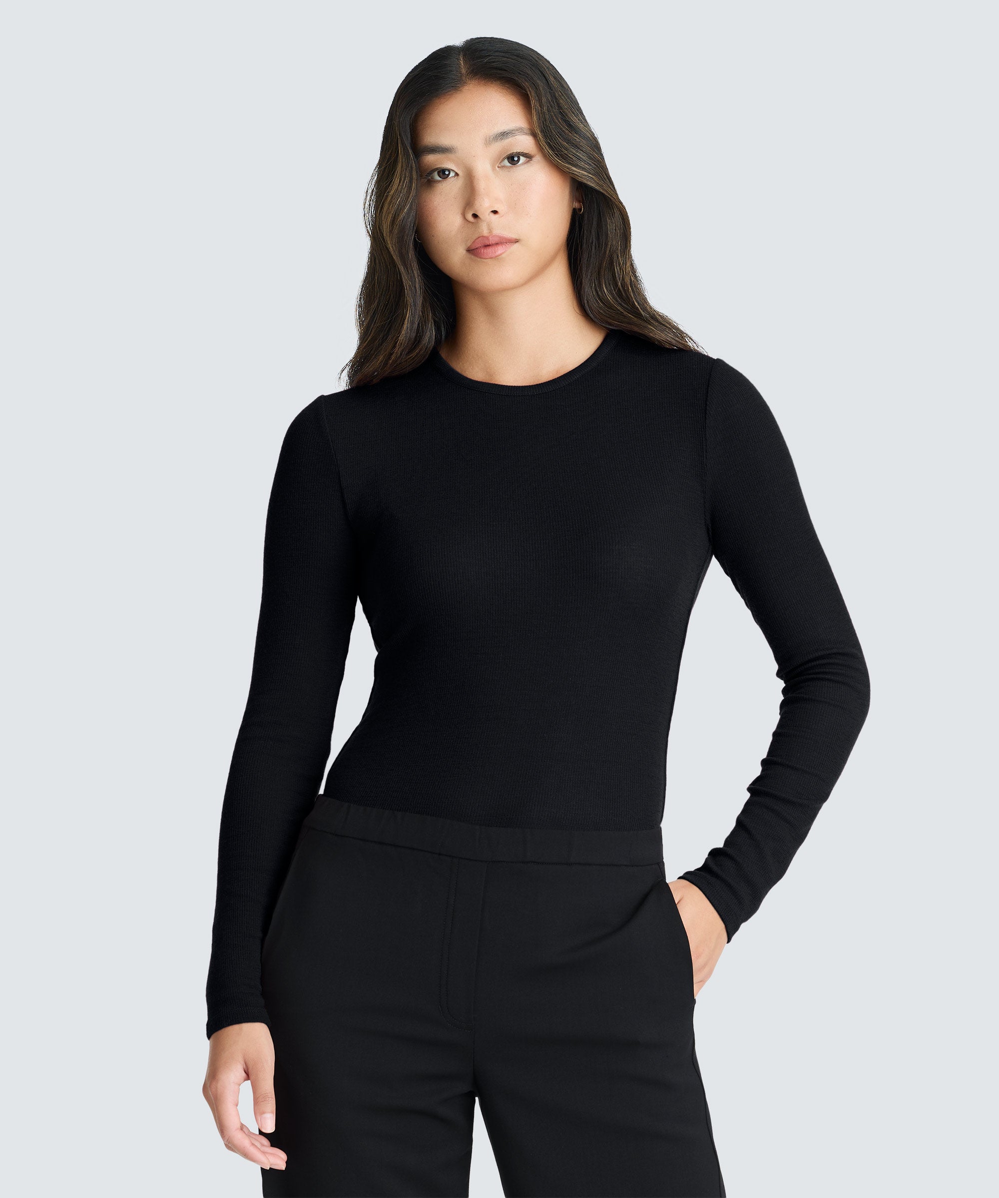 Women's Rib Fitted Long Sleeve Crew