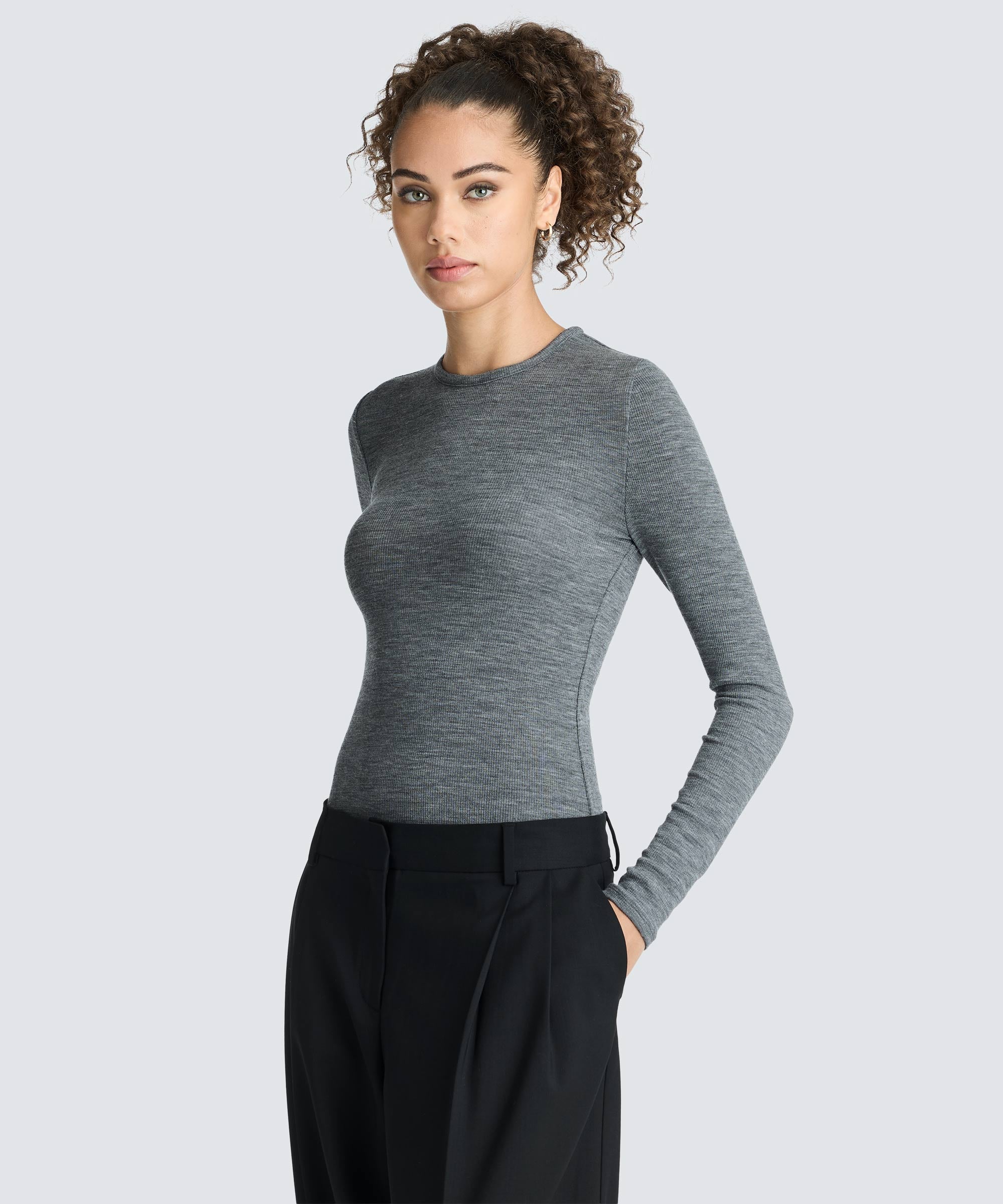 Women's Rib Fitted Long Sleeve Crew