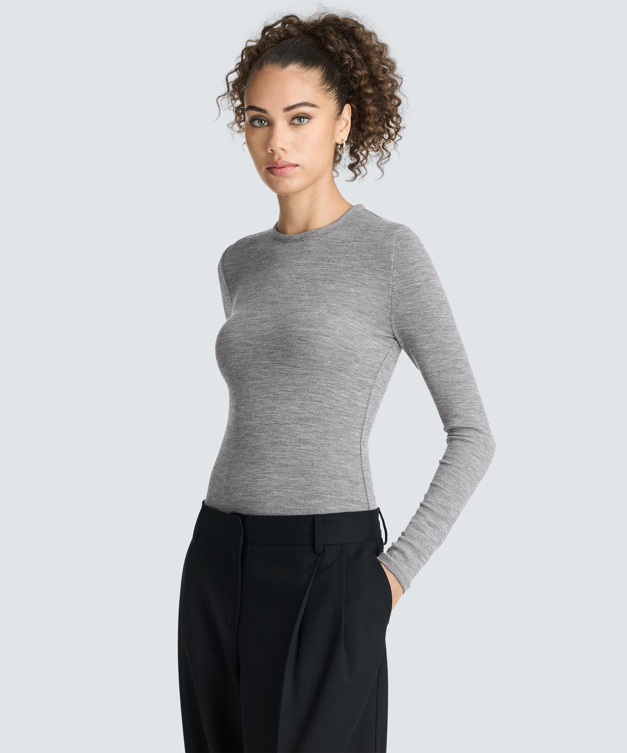 Women's Rib Fitted Long Sleeve Crew
