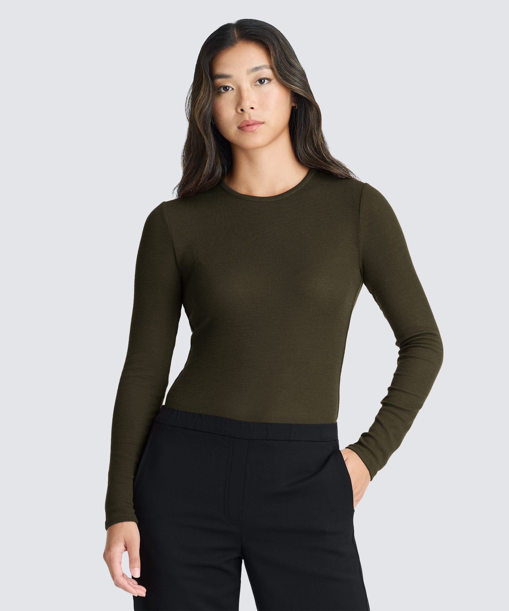 Women's Rib Fitted Long Sleeve Crew